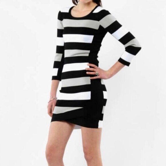 BCBGMAXAZRIA Kendall Striped Knit Bodycon … - Picture 2 of 4